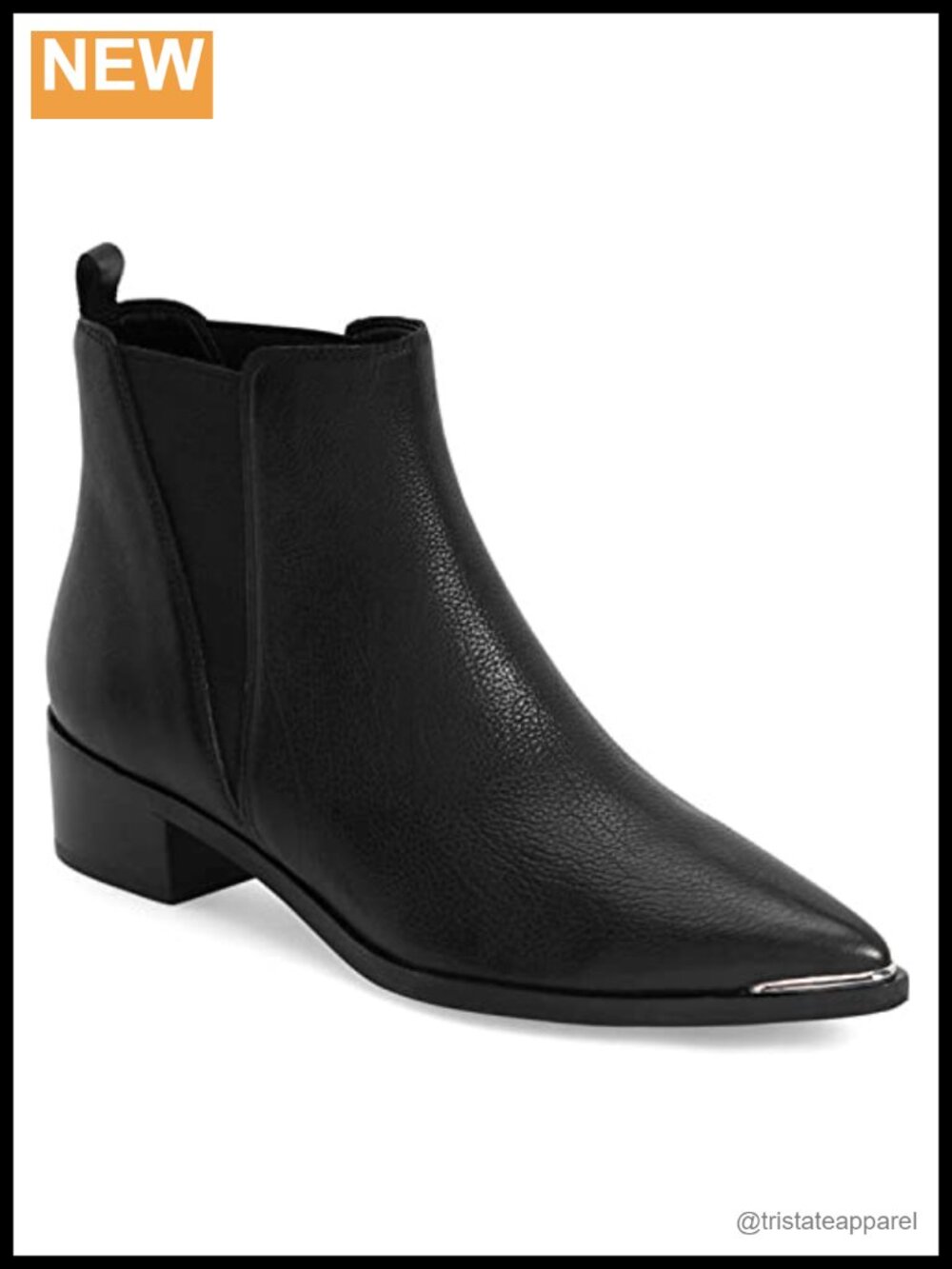 Faux Leather Pointed Toe Chelsea Ankle Booties Low Stacked Heel Slip On Winter